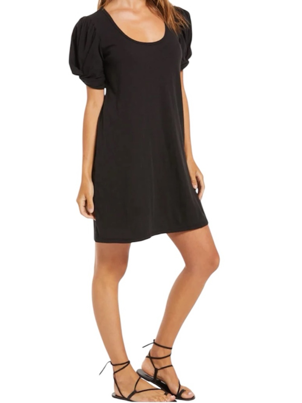 Z Supply Indi Black Scoop Neck T-shirt  Cotton Dress Puff Sleeves Sz XS runs big